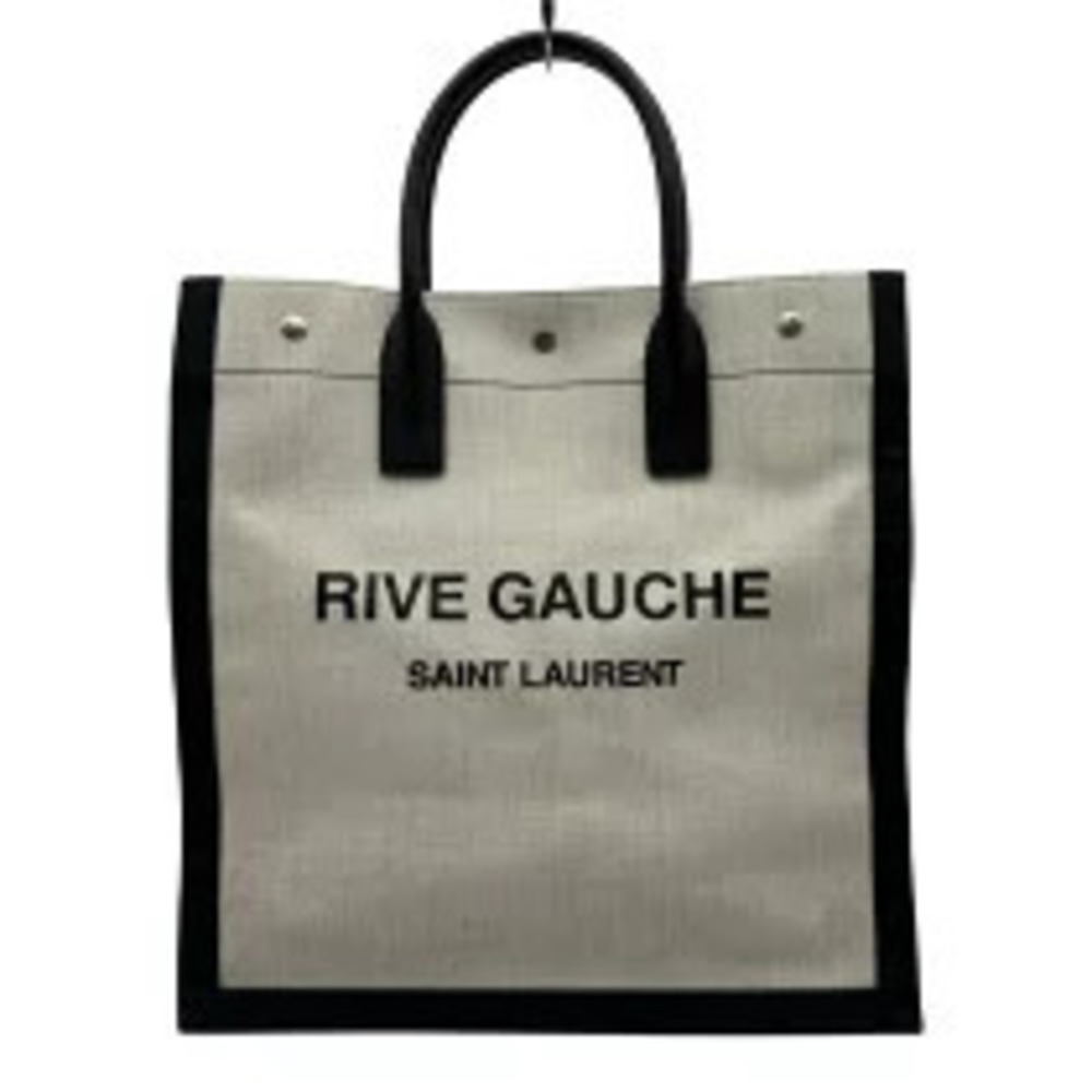 Saint Laurent Rive Gauche Tote Bag Ivory White Black Canvas Leather